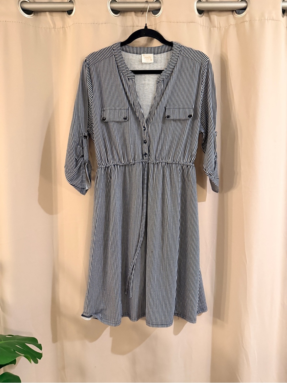 Siren Lily Maternity Striped V-Neck Button-Front Shirt Dress